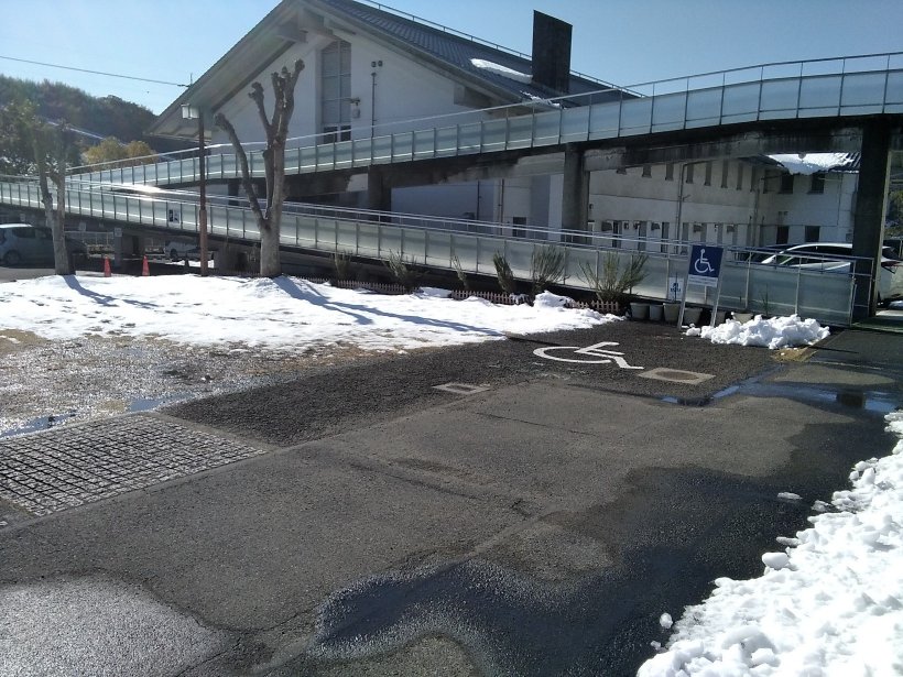 少し溶けた雪から見えるアスファルト