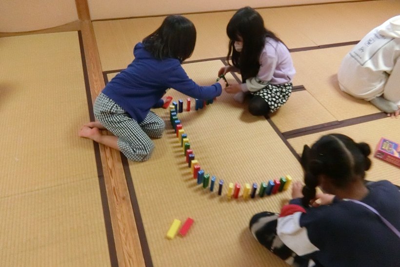 ジェンガでドミノをしている