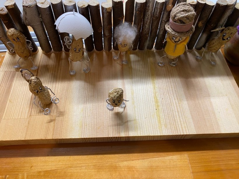 落花生と木で作った工作