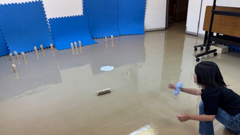 モルックを投げている