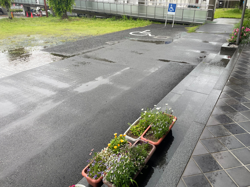 雨が降っている施設の駐車場