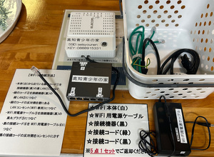 貸し出しWiFiの内容物を並べた様子