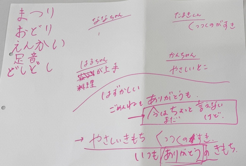 ピンクの字で感想をかいている