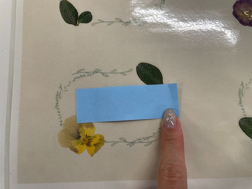 押し花と葉っぱで挟んだ名札