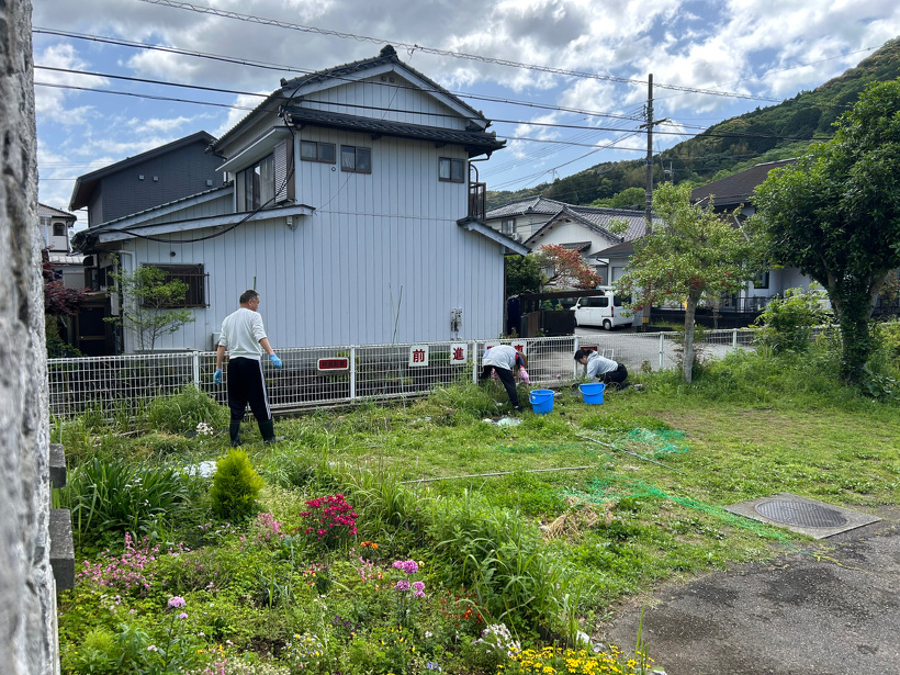 職員が植物の手入れをしています
