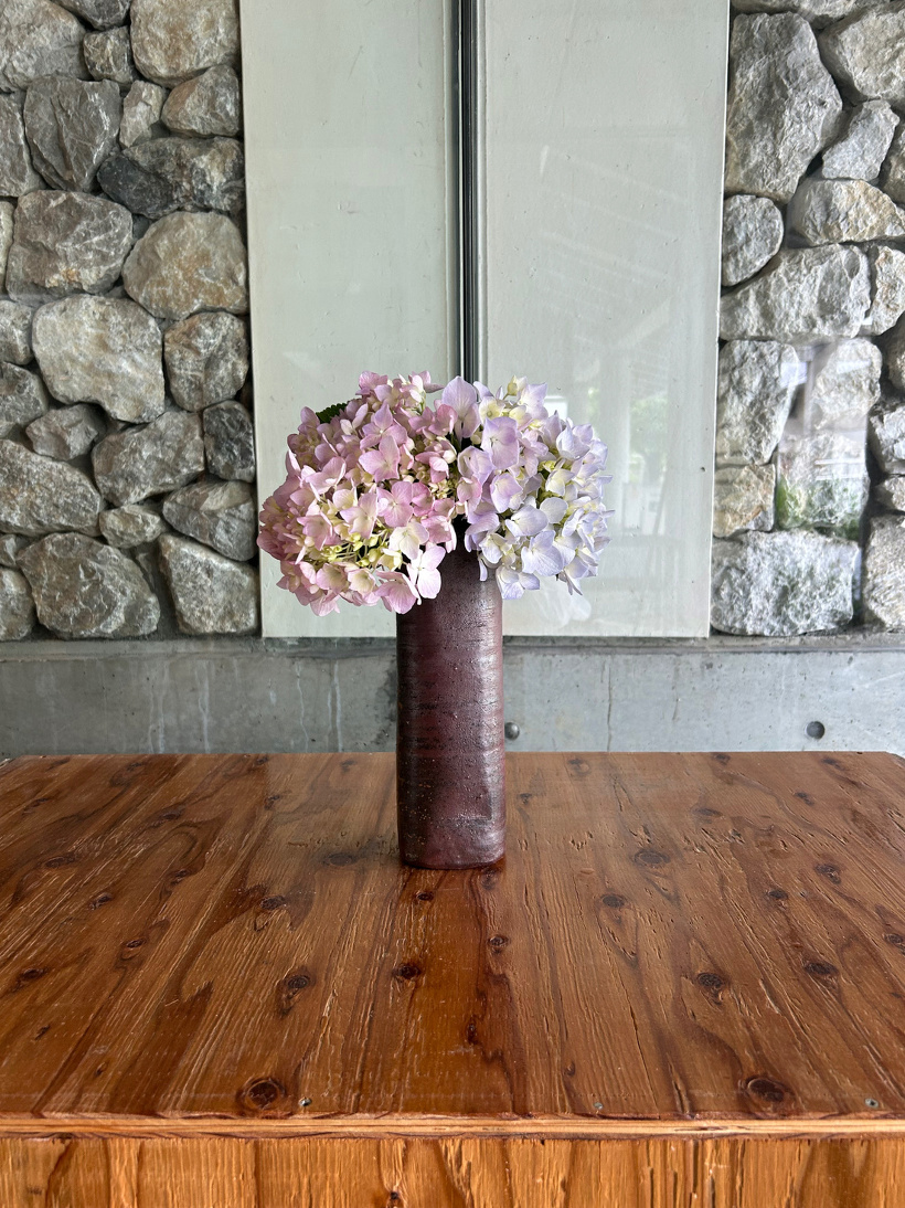 花瓶に生けたアジサイの花